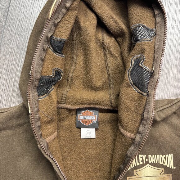 Harley Davidson Skull Full Zip Hoodie Brown Youth 8/10 M Biker Y2k - Picture 4 of 7